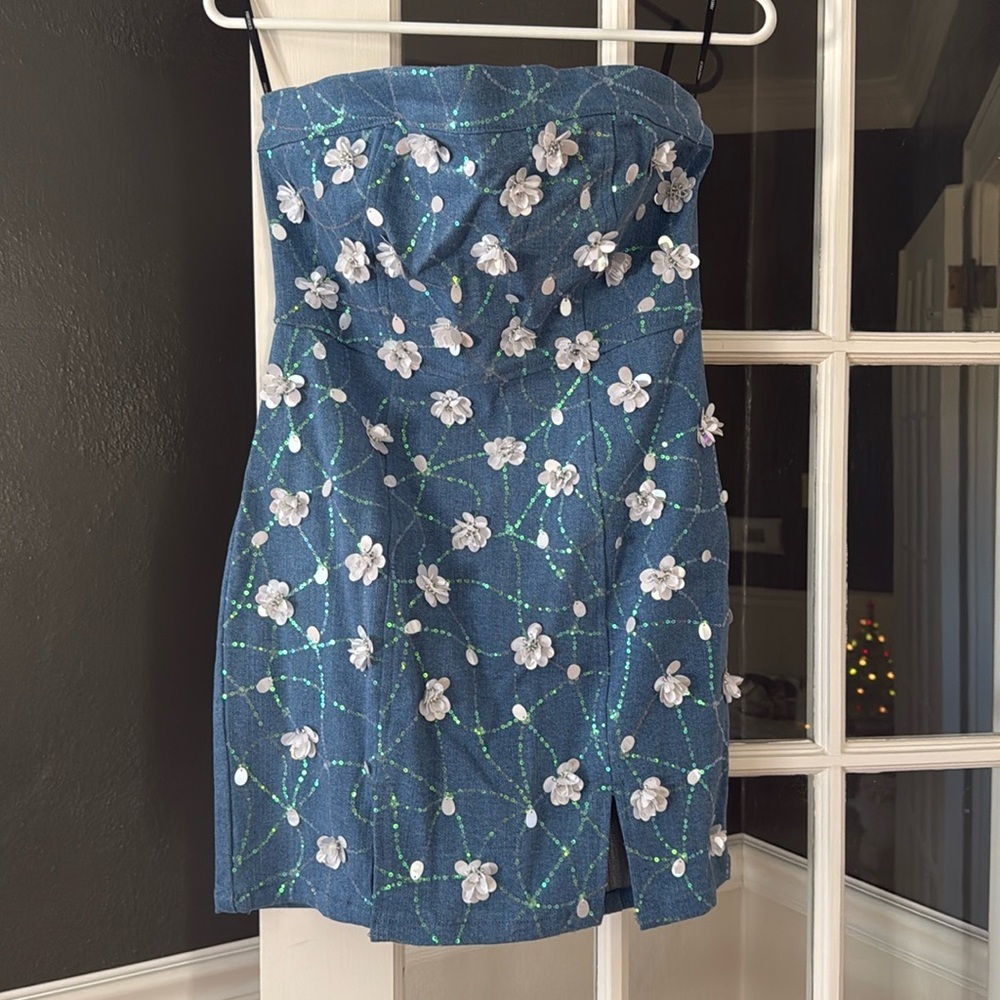 Floral denim mini dress